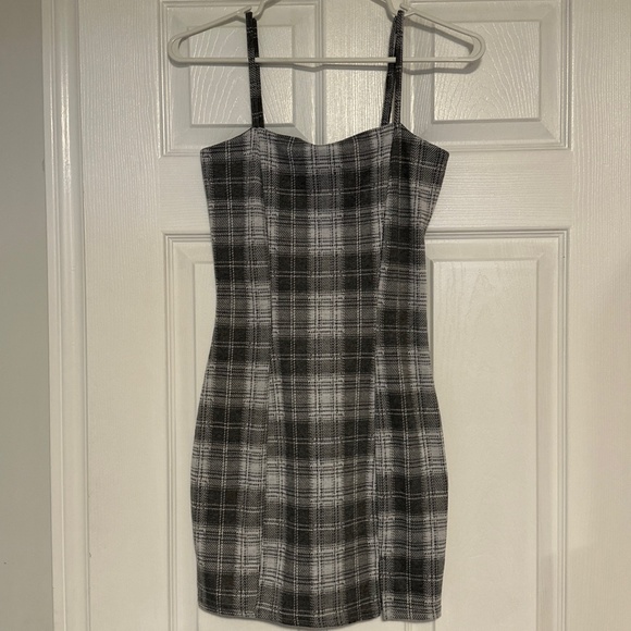 Schoolgirl Minidress Grey White Plaid XS Short Dress Bodycon Costume Cosplay 90s - Picture 1 of 8
